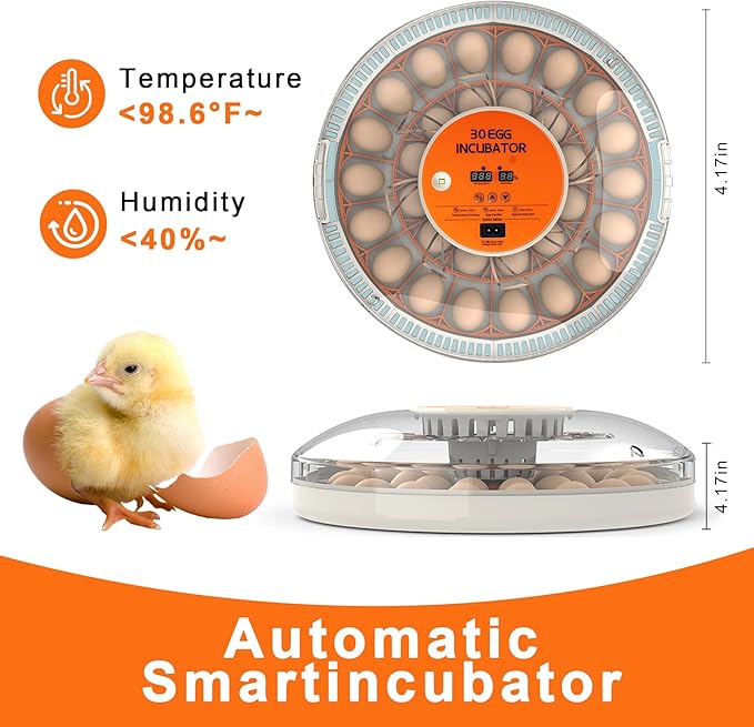30 Egg Incubator with Automatic Egg Turning and Humidity Control,360 Degree View with Clear Window, Incubators for Hatching Eggs, Chicken, Ducks, Goose, Pigeon, Quail, Parrot