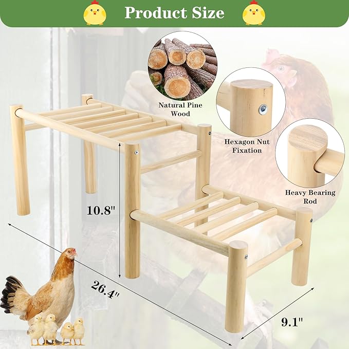 Vehomy Chicken Perch - Roosting Ladder for Chicken Coop - Jungle Gym & Toys for Poultry