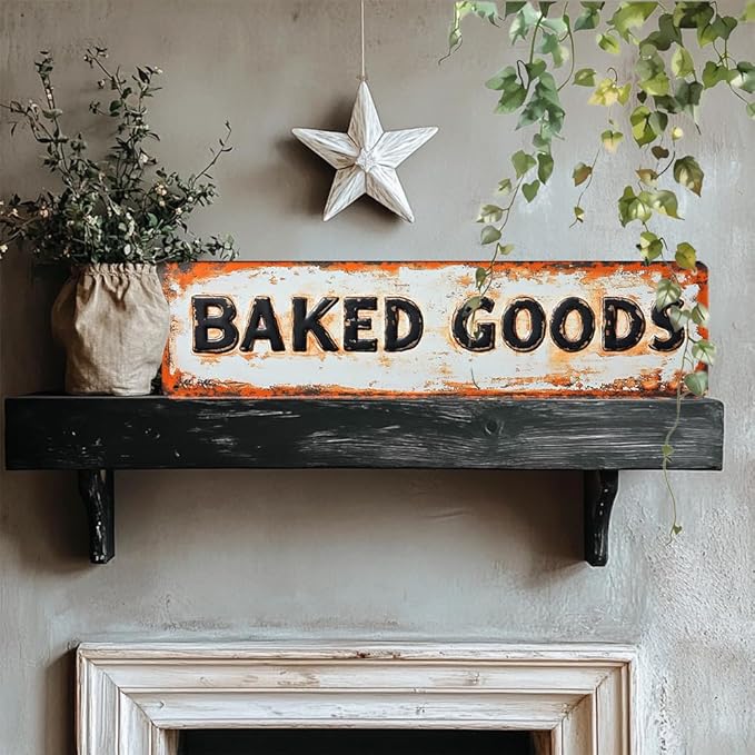 Vintage Style Kitchen Decor 'Baked Goods' Metal Sign, 16x4 Inch - Distressed Finish Decorative Sign For Home, Kitchen, Cafe, Pubs Wall/Gate Hanging Plaque, Christmas Decor