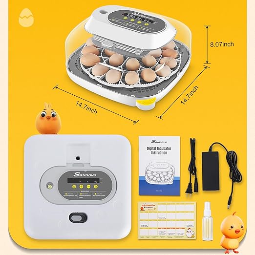 Sailnovo Incubator for 24 Eggs, 4 Modes Egg Incubator with Automatic Egg Turning, Temperature Control and Humidity Alarm - 360°View with Clear Window Incubators for Hatching Chicks(Grey)