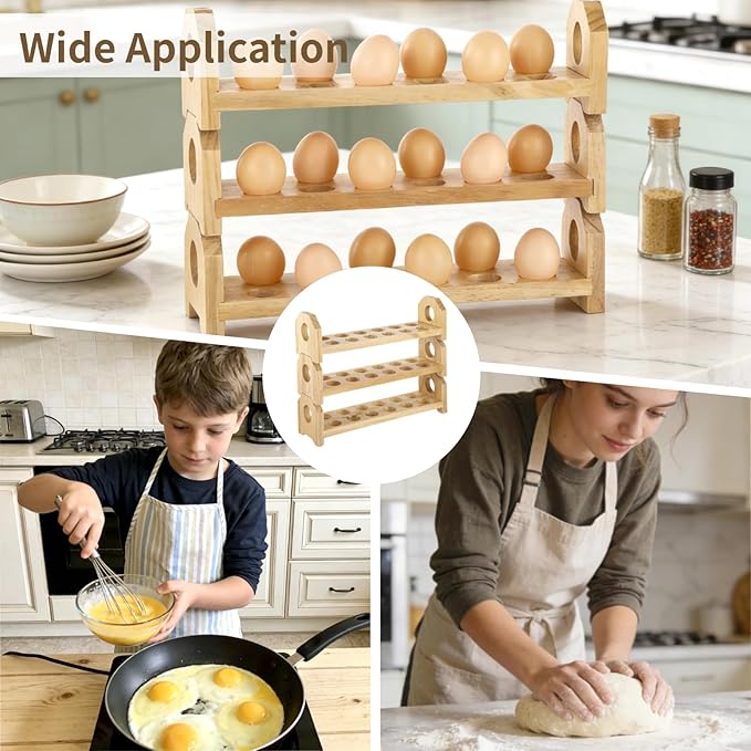 3 Layers Wooden Egg Holder Fresh Egg Holders Countertop Firewood Egg Collecting Rack for Gathering Fresh eggs, Stackable with 36 eggs, Home Kitchen Organizer