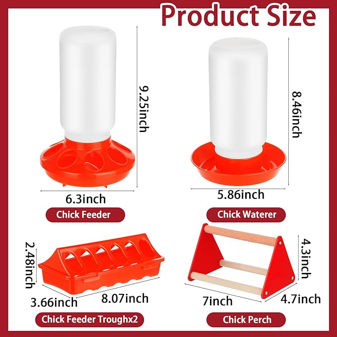 TINSKY 5 Pack Chick Feeder and Waterer Set Plastic Baby Chicken Brooder Starter Kit with Chick Perch for Small Poultry Ducks Quail
