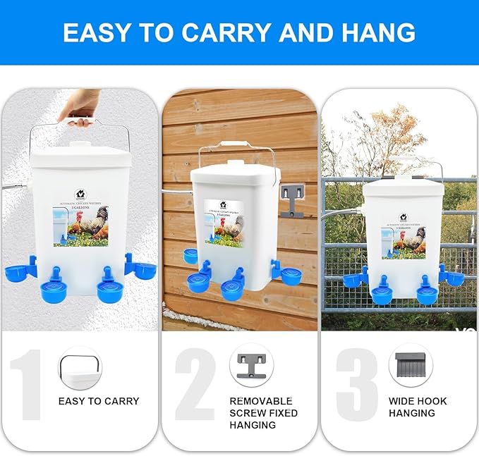 Automatic Chicken Waterer Float Controlled, 3 Gallons Poultry Waterer Dispenser with Hose Attachment, Poultry Automatic Drinking Accessories for Chicks, Duck, Goose, Turkey
