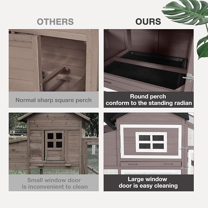 Chicken Coop Expandable Chicken House for Outdoor with Wheels Nesting Box, Leakproof Pull-on Tray, and UV-Resistant Roof Panel - Brown