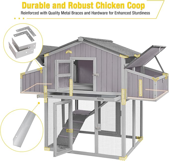 AIVITUVIN Large Chicken Coop for 6-8 Chickens Outdoor Chicken House with Two Nesting Box Folding Design Leakproof Pull-on Tray