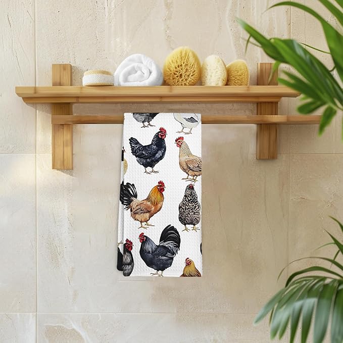 Rustic Chicken Rooster Decor Kitchen Towels and Dish Towel, Farmhouse Chicken Themed Gifts Hand Towels, Rustic Christmas Rooster Cottage Decor Dish Tea Hand Towel for Bathroom Kitchen,16x24