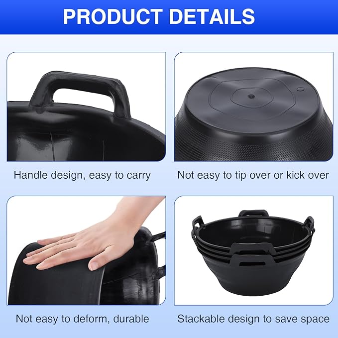 4Pcs Rubber Feed Pan, 3.1 Gallon Horse Feed Bucket Utility Feeder Bucket for Cats Dogs Goats Chicken Dust Bath Container Animal Feeding