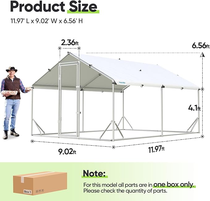 Quictent Advanced Series 12x9 ft Metal Chicken Coop Run with Side Hardware Cloth, Large Walk-in Outdoor Poultry Cage Heavy Duty Predator Proof Hen Duck Rabbit Farm Pen House, Waterproof Anti-UV Cover