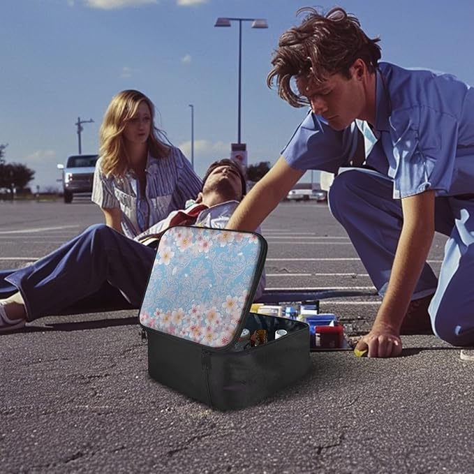 Rnyleeg Empty First Aid Bag Medical Kit for College Dorm First Aid Kit Camping Portable Medicine Organizer Bag for Outdoor Sports Cherry Blossom