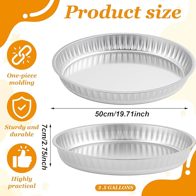 Zonon 3 Pcs 3.5 Gallon Galvanized Steel Feeding Food Steel Pans 19.7 Inches Galvanized Oil Drain Pans Utility Bowl for Livestock Pet Dog Ducks Horses Feeder