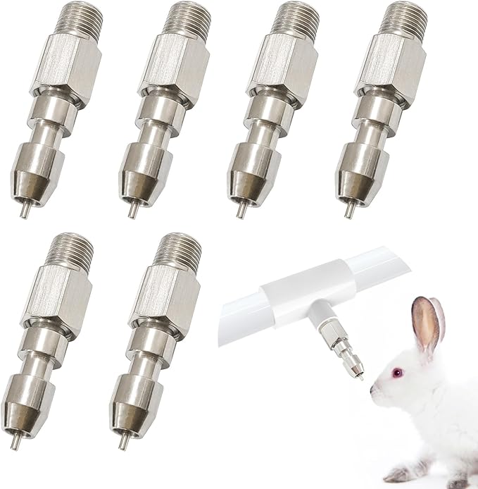 Stainless Steel Rabbit Water Nipples Metal Feeder Automatic Watering System Kit for Guinea Pigs Ferrets and Other Rodent Small Animals (6PCS)
