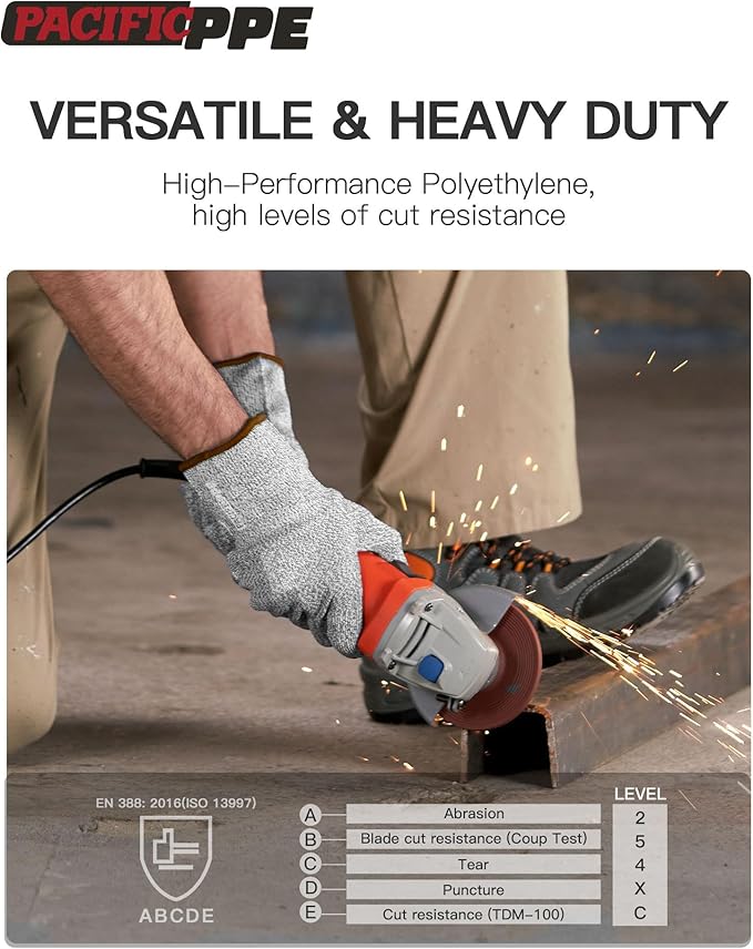 PACIFIC PPE Cut Resistant Gloves Food Grade, Level 3 Protection, Safety Kitchen Cut Gloves, Machine Washable, Durable, Butcher Meat Cutting, Oyster Shucking, Large