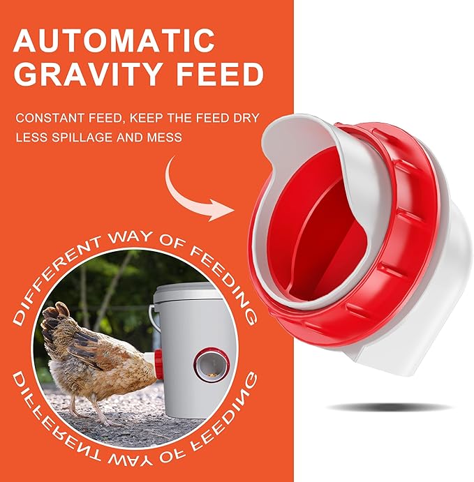 Chicken Feeders No Waste, DIY Automatic Poultry Feeder 8 Ports 1 Hole Saw with Covers Gravity Feed Kit for Buckets Barrels Bins Troughs