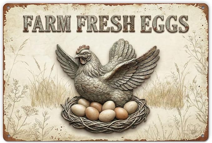 Funny Chicken Metal Sign Outdoor, Aluminum Farmhouse Wall Decor for Coop Door or Yard Area, Fluffy Humor Country Living Style, Rustic 8x12 Inch Gift
