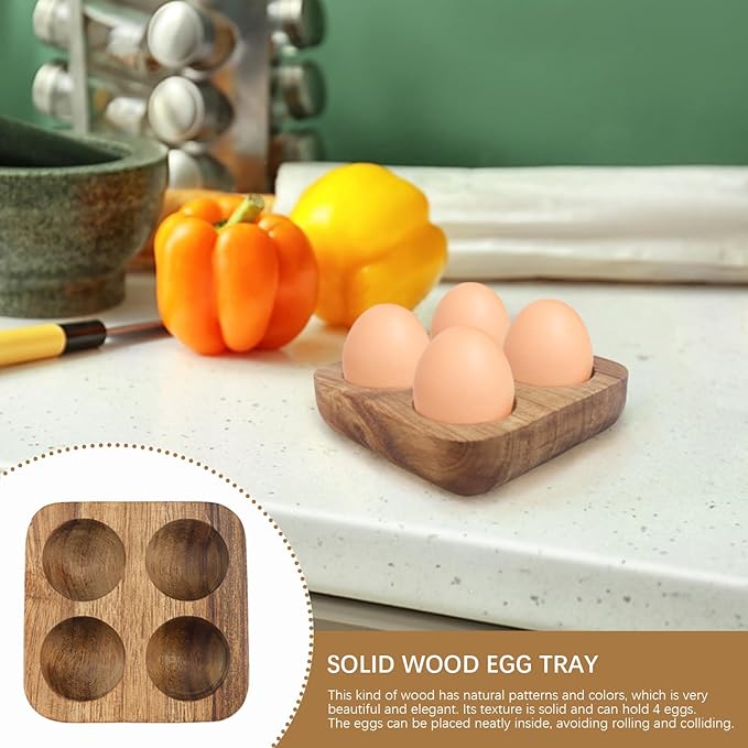 4 Slots Wooden Egg Tray, Egg Holder for Kitchen Refrigerator Countertop Display Or Storage