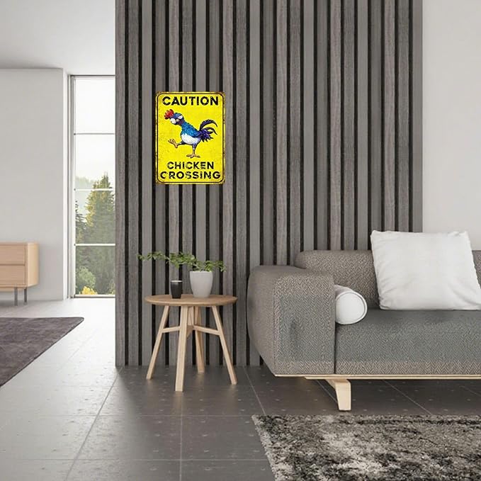 Vintage Chicken Tin Sign Caution Chicken Crossing Retro Coop Metal Sign Funny Nostalgic Rustic Wall Decor For Farmhouse Farm Outdoor Poultry House Yard Garden Kitchen Cafe 16 * 12In