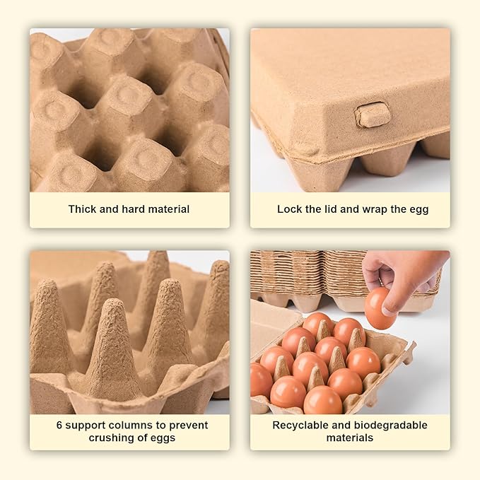 30 Pcs Blank Pulp Egg Cartons, 3 * 4 Style Square Tray, Holds 12 Eggs, Made of Recycled Pulp, Sturdy and Durable, Suitable for Egg Containers at Home, Chicken Houses, Markets, Restaurants