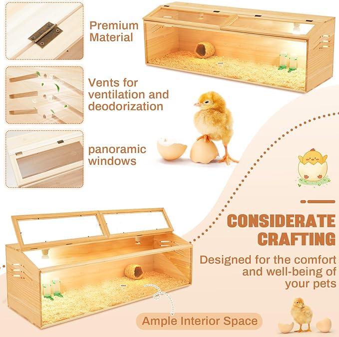 47 x 16 x 16 in Brooder Box for Chicken Quails Stand Sliding Door, Bulb Set and Feeder, Indoor Chicks Coop Brooder Box Kit, for Ducks, Hamsters, Lizards, Mice, Rat(Table Legs, Wooden)