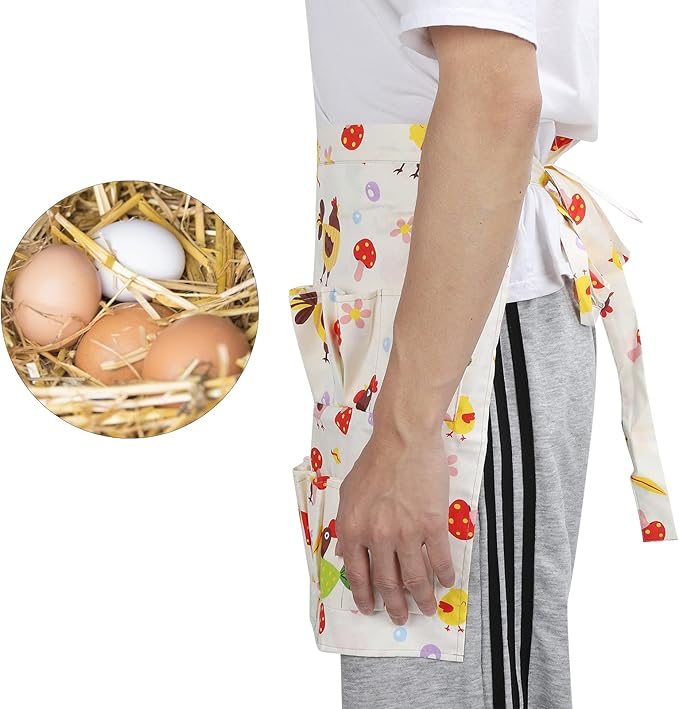 Eggs Collecting Apron, Cotton Twill, Multiple Pockets, Durable and Machine Washable - Protective and Practical, Ideal for Cooking Women Apron and Farm Use (L)
