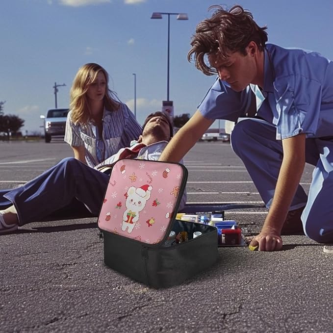 Rnyleeg Pink First Aid Bag Empty Christmas First Aid Kit for College Dorm Cute Emergency Medical Trauma Bag Travel First Aid Pouch