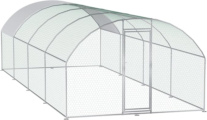 Large Metal Chicken Coop (26' L x 9.8 W x 6.6' H) Walk-in Chicken Run Cages with Waterproof and Anti-Ultraviolet Cover for Outside Dome Top
