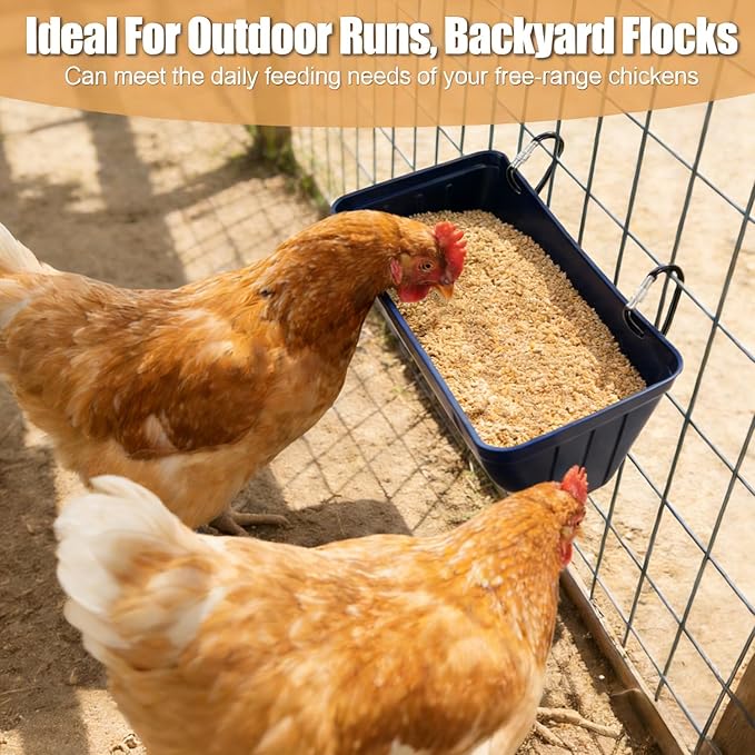 Chicken Feeder,Hanging Goat Feeders,Hanging Poultry Feeder for Sheep, Duck and Dog, Fence Feeder Trough Livestock Feeding Container, Chicken Coop Accessories, 3 Pack Blue Chicken Feeder Waterer