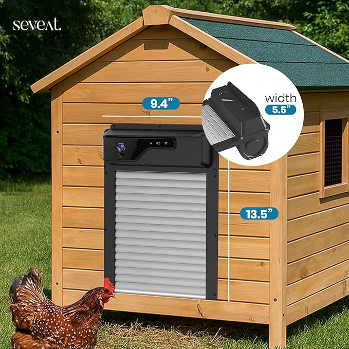 Automatic Chicken Coop Door with HD Camera, Solar Powered 5000mAh Battery - Door Opener with Remote, Timer & Anti-Pinch Sensor, App-Based Monitoring (Black)