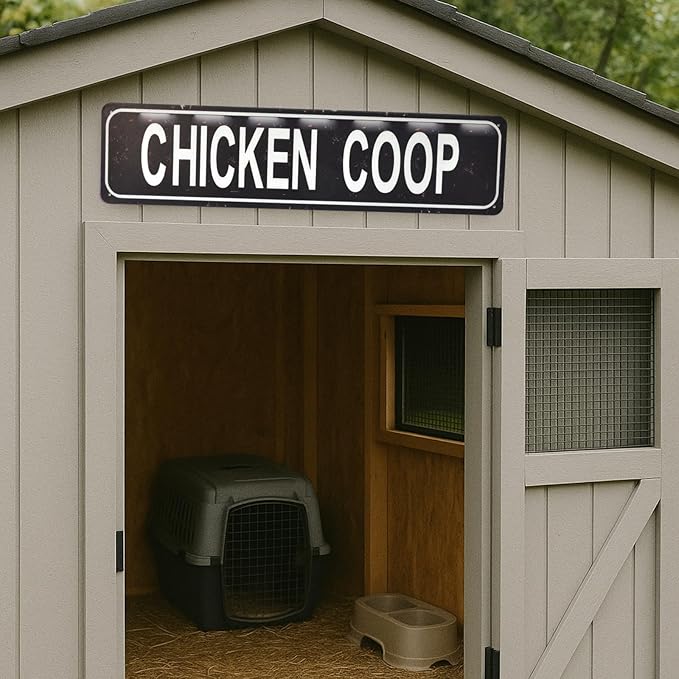 Chicken Coop Retro Metal Tin Sign - Duck Waterfowl Chicken Coop Decor, Rustic Street Sign, Door Name Plate Plaque for Farmhouse Pub, Bar, Home Wall Art 16x4 Inch (black)