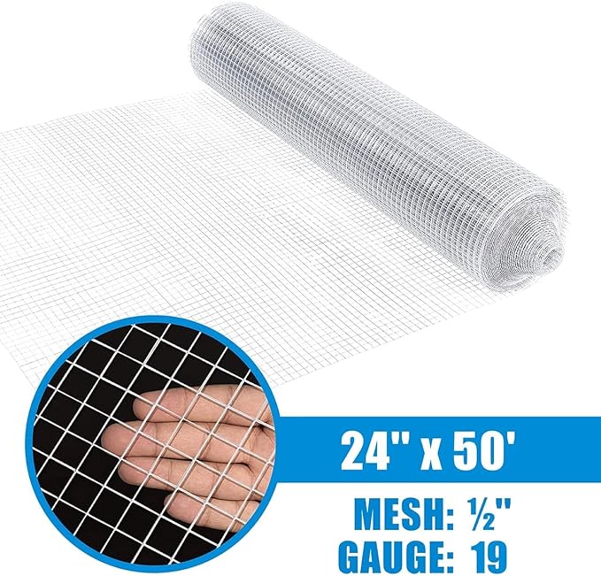 Fencer Wire 19 Gauge Hot-Dipped Galvanized Hardware Cloth with Mesh Size 1/2" x 1/2" for Chicken Coop/Run/Cage/Pen/Vegetables Garden and Home Improvement Project (d. 2 ft. x 50 ft.)