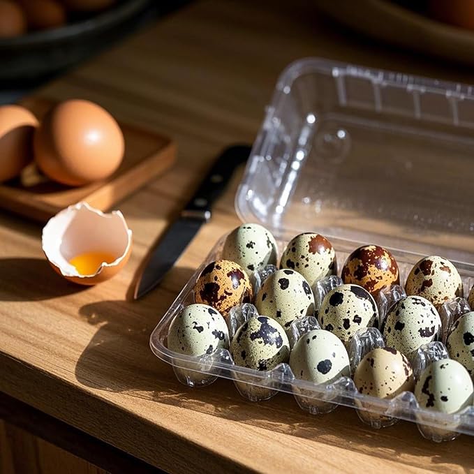 LEXININ 100PCS 15 Grid Quail Egg Cartons, Clear Quail Egg Containers, Plastic Quail Egg Holder Trays for Kitchen Storage