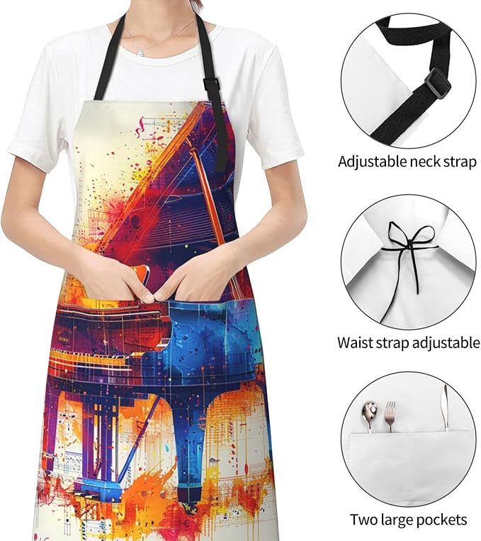 Kitchen Aprons for Men Women Waterproof Apron with 2 Pockets Cool Steampunk Gears Apron Adjustable Bib Aprons