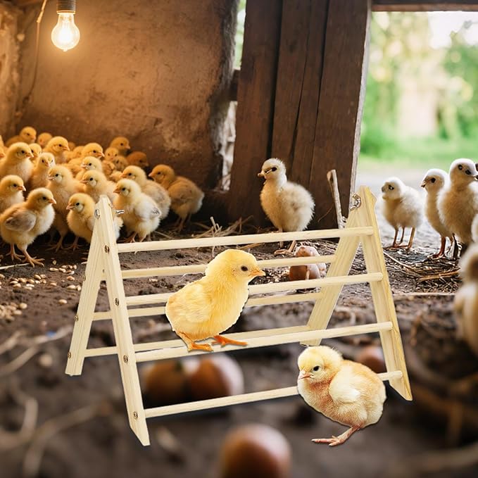 Chicken Roosting Perch, Wooden Triangular Portable Habitat Stand, Backyard Poultry Bar Perch, for Chicks Hens Rooster Medium Large Bird Brooder Outdoor Farm