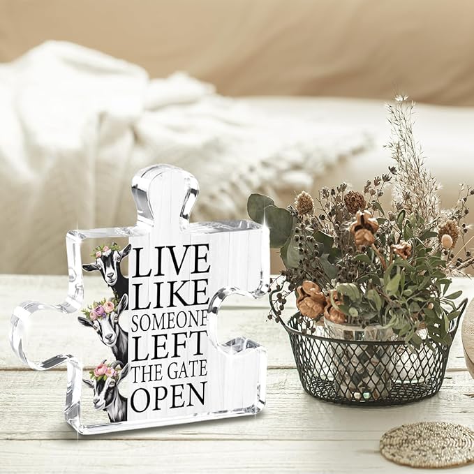 Goat Gifts Vintage Goat Ornament Farm Girl Gifts Decor For Home Signs Live Like Someone Left The Gate Open Acrylic Sign for Home Farm Animal Kitchen Bathroom Bedroom Goth Kitchen Decor
