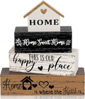 Geelin 4 Pcs Farmhouse Wooden Tabletop Decor Sweet Home Tiered Tray Decor Rustic Home Wood Sign Neutral Decorations for Wood Block Sign Coffee Shelf Desk Centerpiece Decoration