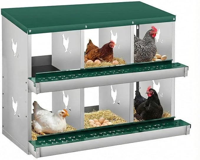Chicken Nesting Box, 6/8/10 Compartment Metal Nesting Box,Wall Mount Chicken Nesting Boxes for Laying Eggs,Easy Egg Collection,6 Room Nest Boxes for Chickens
