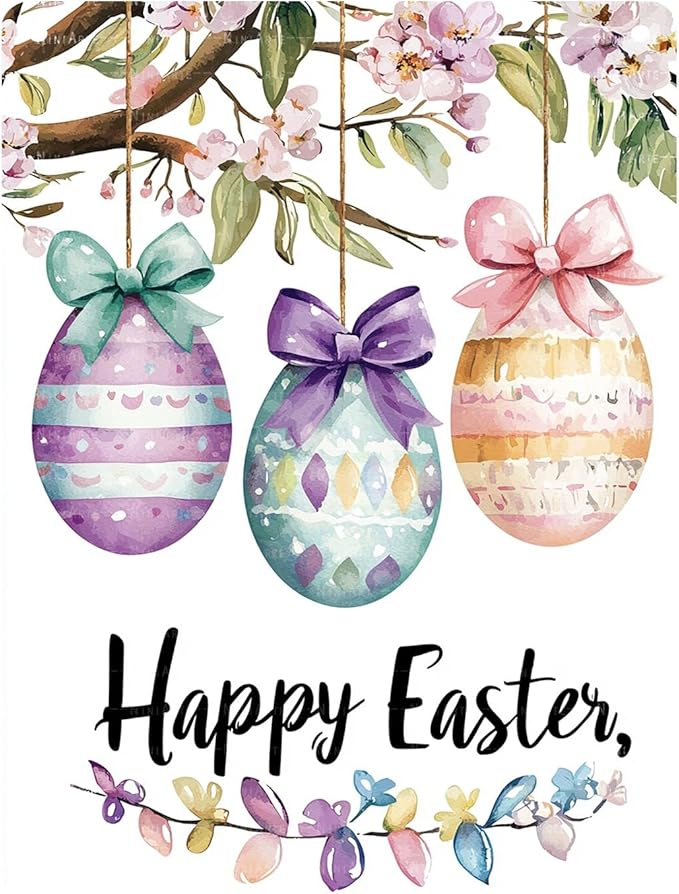 Easter Tin Sign Egg Decor Country Decorations for Home, Office Garage Kitchen Living Room Easter Wall Art 12X16Inch
