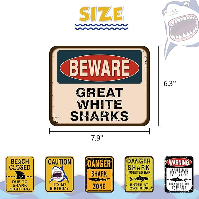 WERNNSAI Shark Party Decorations - 6 PCS Funny Shark Birthday Party Decoration Signs for Boys Kids Under The Sea Theme Birthday Baby Shower Supplies Ocean Shark Sign Decor for Jaws Party Decorations