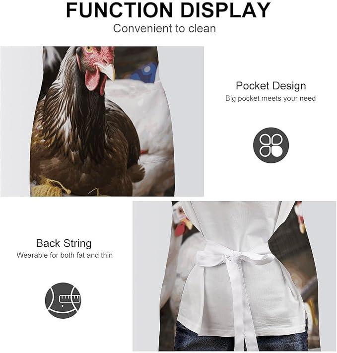 Farm Animal Apron Waterproof Oil-proof Large Pocket Apron Adjustable Neck Strap Unisex Kitchen Aprons For Chef Cooking Baking Gardening BBQ