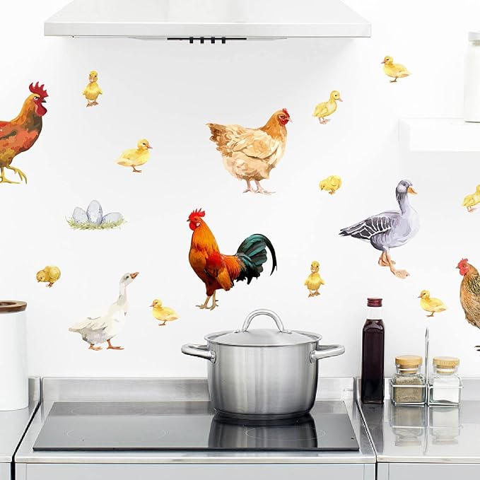 PLIGREAT Farm Poultry Rooster Chickens Duck Wall Stickers, Peel and Stick Wall Decals, Removable Vinyl Wall Sticker for Farmhouse Living Room Farm Store Wall Decoration Home Indoor Wall Art Decor