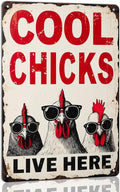 Cool Chicks Live Here Metal Tin Sign for Home Farmhouse Chicken Coop Home Kitchen Wall Decoration Chicken Coop Accessories Decor Wall Art 8x12 Inch