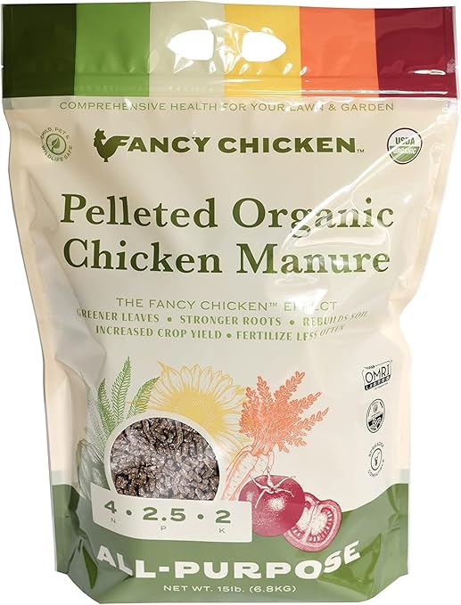 All-Purpose Manure - 15lbs Pelleted Dried Organic Chicken Manure | All-Natural Plant Food | Ideal for Vegetables Plants Fruits Trees Lawn Gardening & Farming | USDA Organic