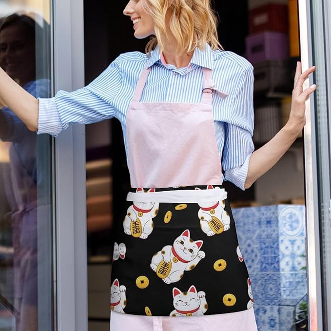 Unisex Apron for Cooking Server Waitress Half Waist Apron with 3 Pockets