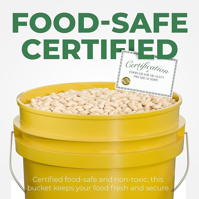 EconoHome 5-Gallon Yellow Bucket Pail Container with Lid | Metal Handles with Plastic Grip for Easy Carrying | Easy Stack and Store | Heavy-Duty Extra Durable | Food Grade | BPA Free - 3 Pack