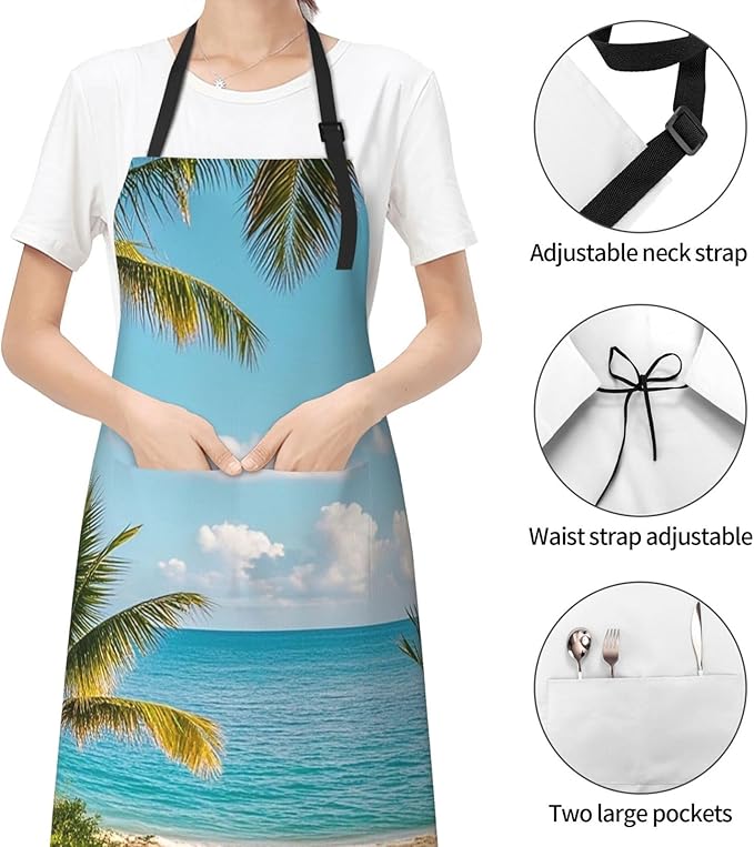Waterproof Apron Adjustable Bib for Women Men Vintage Nautical White Ship Cooking Aprons Chef Bibs with 2 Pocket