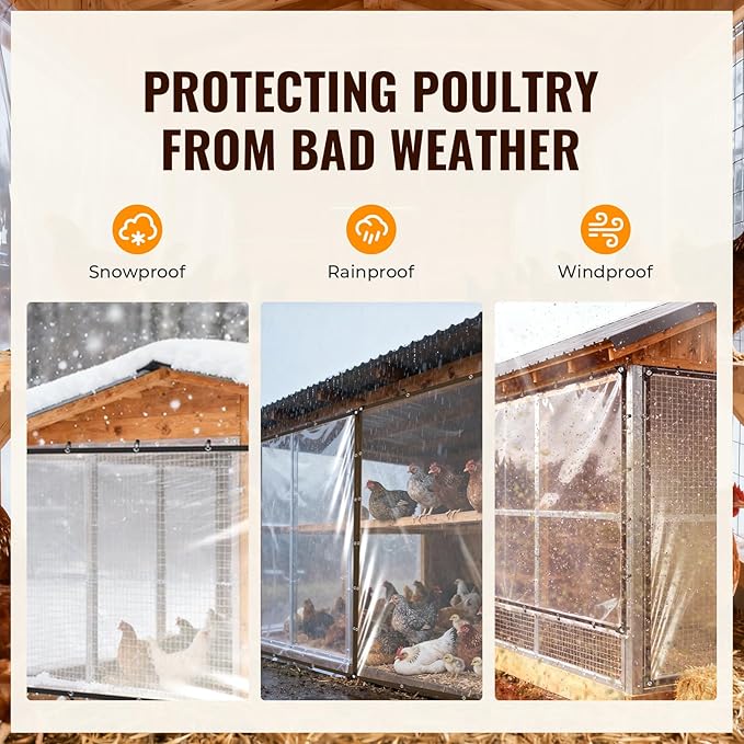 6.6x9.8Ft Heavy-Duty Chicken coop Cover for Winter - Waterproof Durable Chicken coop tarp with Elastic Cords & Rope, Easy Installation for Large Chicken Runs