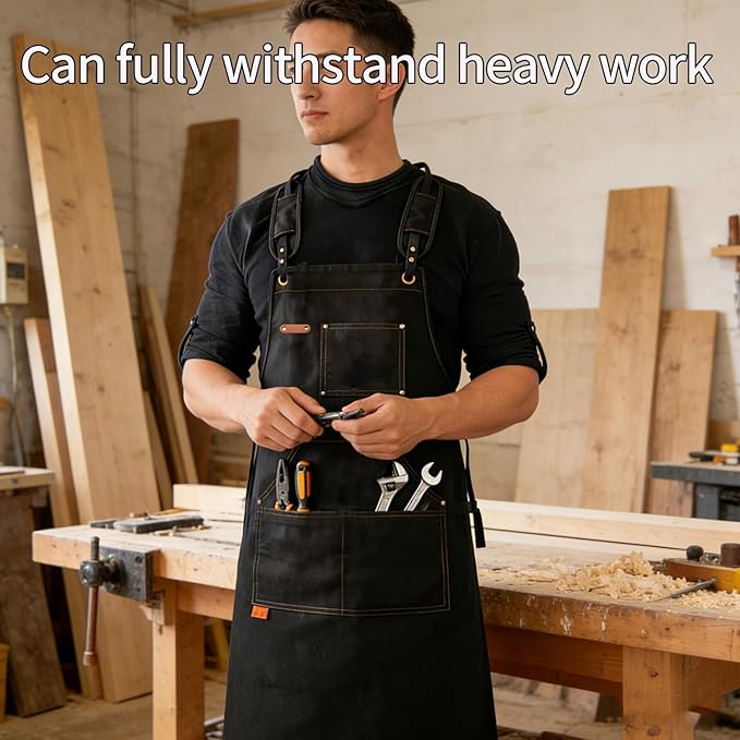 Adjustable Kitchen Apron Set With Pockets, Heavy Duty Cooking Apron for Men and Women, Black/Grey