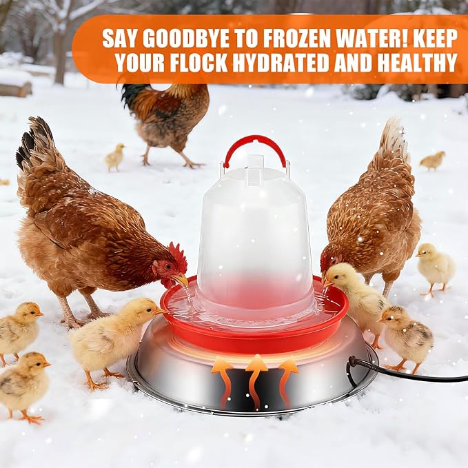 12 Inch Heated Base for Poultry Waterer, 5 Gallon Automatic Electric Chicken Water Heater with Thermostat, Energy-Efficient Winter Deicer for Plastic & Metal Buckets