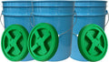 House Naturals 5 Gallon Food Grade Plastic Bucket with Screw on Air Tight Lid, Made in USA pails (Pack of 3) (Light Blue- Green Lids)