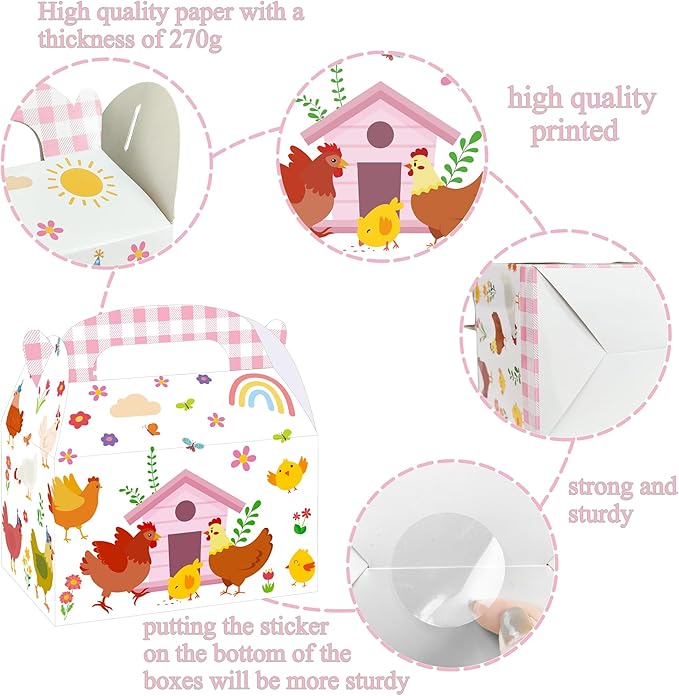 umoni Chicken Party Supplies Little Chick Birthday Favor Box 12PCS Chicken Theme Gift Box Farm Animals Treat Boxes for Barnyard Baby Shower Party Decor