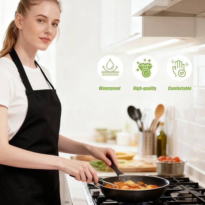 Thick Waterproof Apron with Pocket, Oil-proof Adjustable Neck Apron for Men Women, Unisex Adult Aprons Black Butcher Aprons for Gardening, Dishwashing, Kitchen Cooking, Car Washing, Pet Grooming